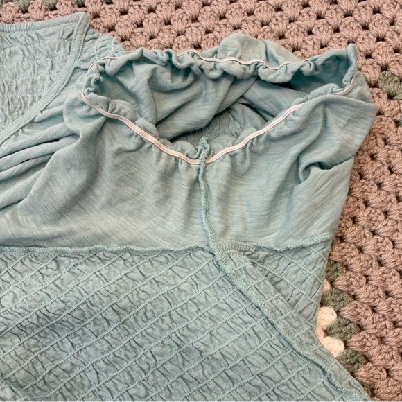 VGUC Torrid Cropped Top Women Sz 4X, Light Teal Shirred Short Sleeve Crop Top - Picture 11 of 14